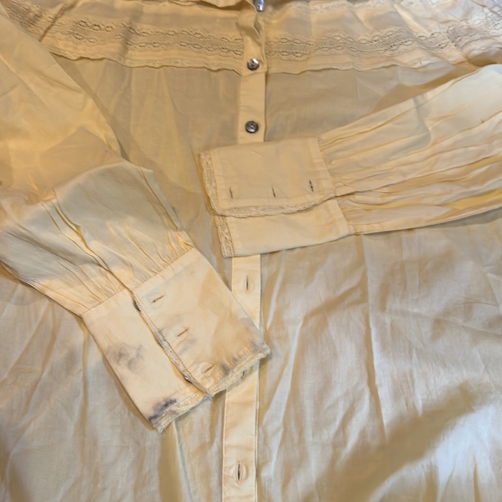 NWOT FREE PEOPLE co-ord Yellow Lace eyelet Dress Button-Up Shirt set size large - Picture 16 of 16